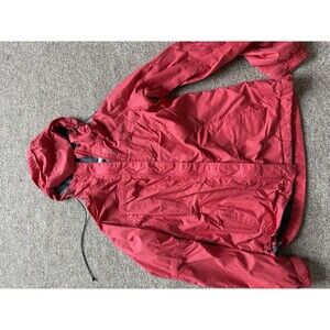 Columbia Women's Red Hooded Windbreaker Zip Jacket Mid-Length Medium